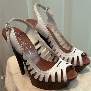 Jessica Simpson White Strappy Platform Slingback Heels